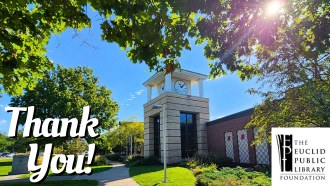 Library exterior and the words "thank you." EPL Foundation logo